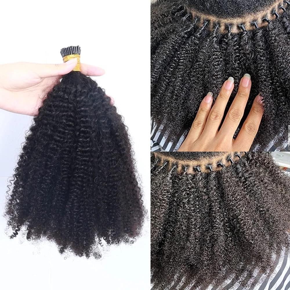 iVogue Hair Mongolian Afro Kinky Curly I Tip Hair Extensions 4B 4C I Tips Microlinks Virgin Hair Extensions For Black Women Kinky Bulk Hair (28inch)