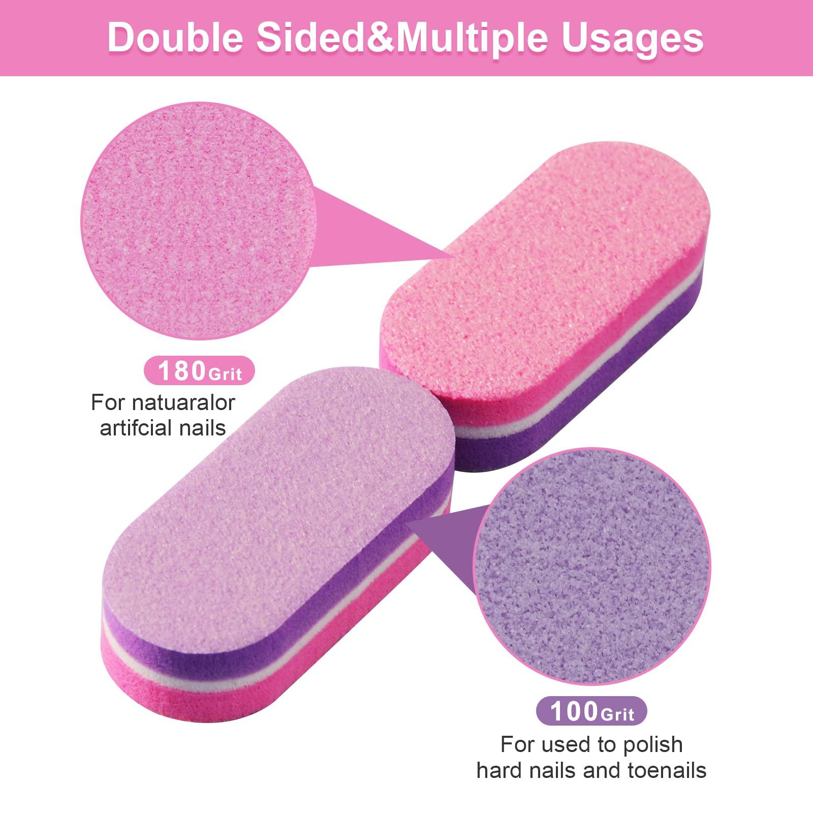 Diesisa Diesisa Mini Nail Buffers, 40pc 100/180 Grit Sponge Mini Nail Files Bulk for Acrylic Nails, Buffer Block Nail File,Mini Bulk Nail buffers Double Sided for Manicure Tools - Pink/Purple