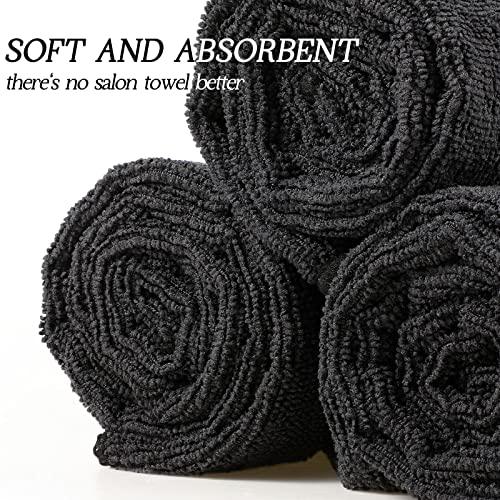 Shimeyao 48 Pack Bleach Proof Salon Towels Microfiber Absorbent Towels Bleach Resistant Hair Towel Quick Dry Hand Towels Bulk for Gym Bath Spa Home Hair Drying, 16 x 27 Inches (Black)