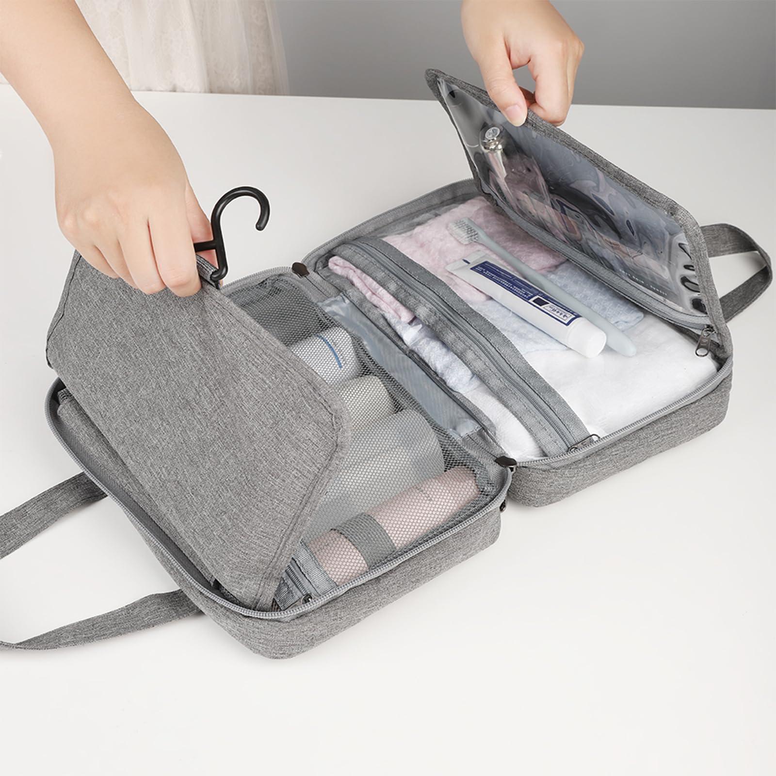 Artkingdome Artkingdome Stylish Open Flat Travel Toiletry Bag Cosmetic Bags Portable Large Capacity Hanging Travel Toiletry Bag with Transparent Mesh Interlayer Multifunctional Storage 29\'\' x 9.6\'\' Gray