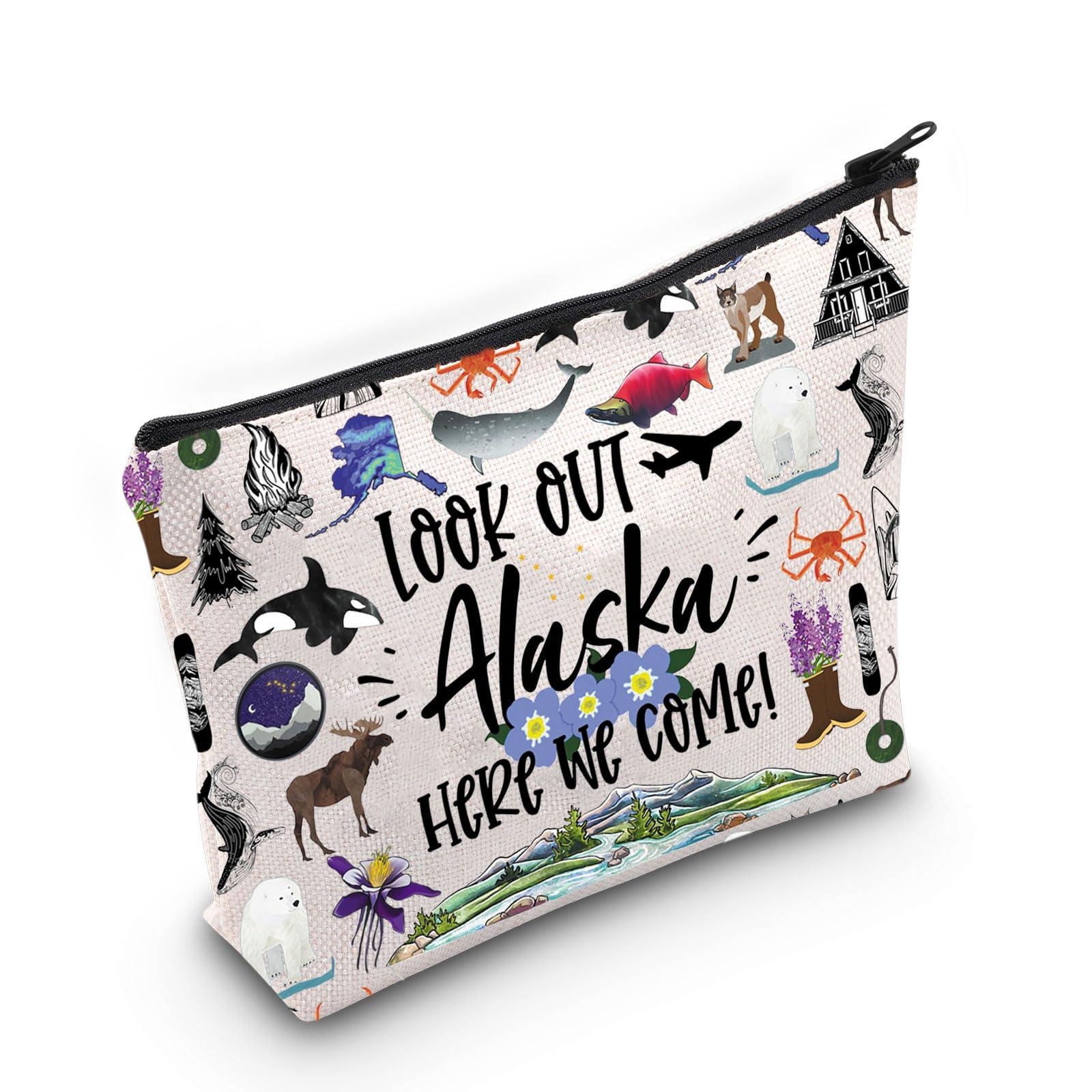 JNIAP JNIAP Cruising Together Alaska Makeup Bag Alaska Trip Gifts Alaska Vacation Gift Alaska Lover Gift Alaskan Cruise Gifts Alaska Travel Bag (Look Out Alaska)