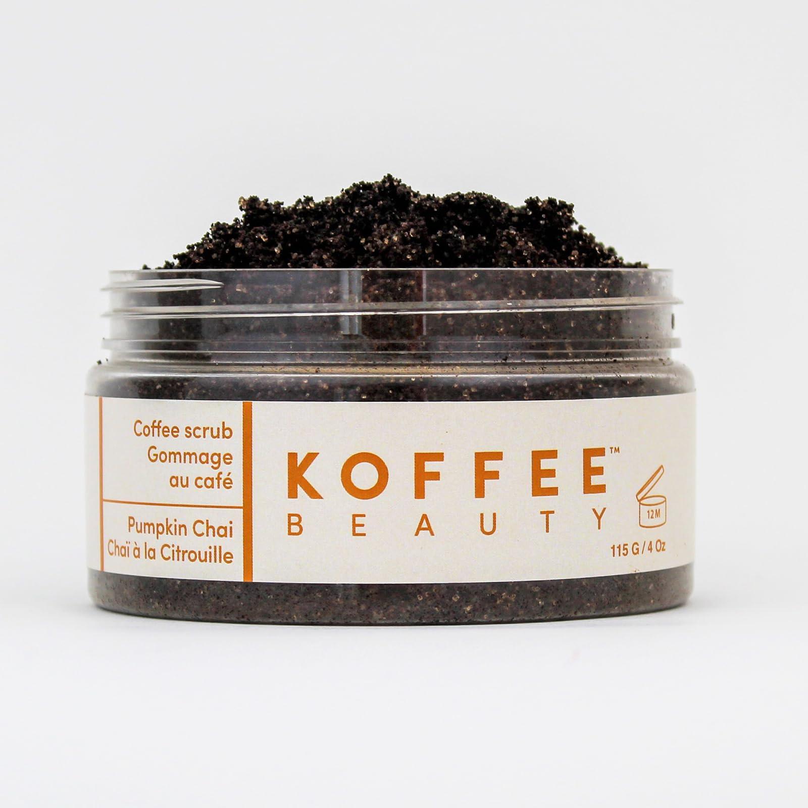 Koffee Beauty Koffee Beauty Pumpkin Chai Coffee Scrub, 4 oz - All Natural Body Scrub - Exfoliating Body Scrub and Face Exfoliator - Vanilla with Pumpkin Spice - Packed with Antioxidants, Shea Butter, Coconut Oil