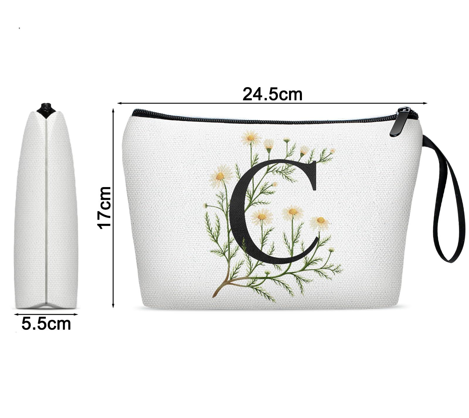 LANJU Initial Letter Bag Letter Makeup Bag for Women Initial Cosmetic Bag A-Z Personalized Makeup Bag Travel Makeup Bag,Initial Cosmetic Bag Gifts (white C)