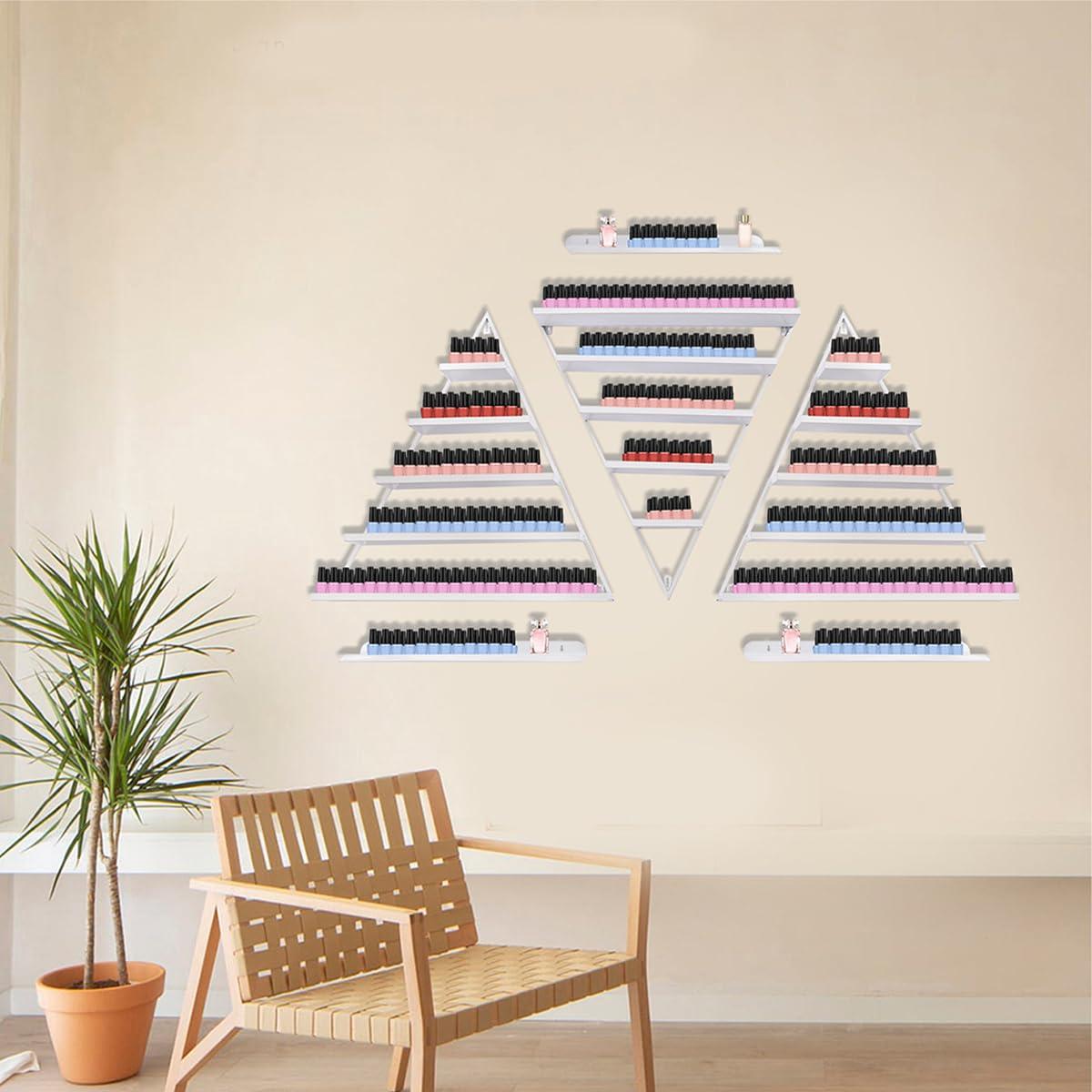 ZBJDX ZBJDX White Triangular Nail Polish Racks, Wall-Mounted Cosmetic Storage Rack, Metal Display Rack for Nail Salons, Beauty Salons and Home (Set of 2)