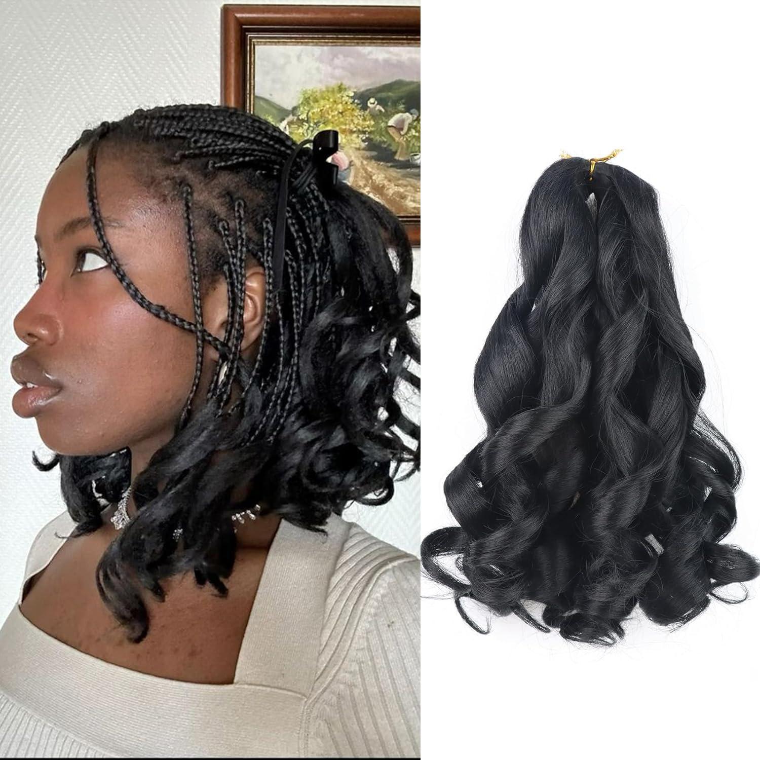 Aeagoo Jet Black French Curl Braiding Hair 10 Inch Curly Braiding Hair Pre Stretched 8 Packs Short French Curls Braiding Hair with Curly Ends French Braid In Hair Extensions (10 Inch,1)