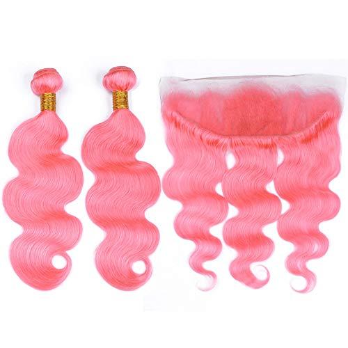 Tony beauty hair Tony Beauty Hair Pure Pink Brazilian Body Wave Human Hair 2 Bundles with Frontal 3Pcs Lot Light Pink Ombre Wavy Human Hair Weave Bundles with Full Lace Closure 13x4 Ear to Ear (22 24+20)