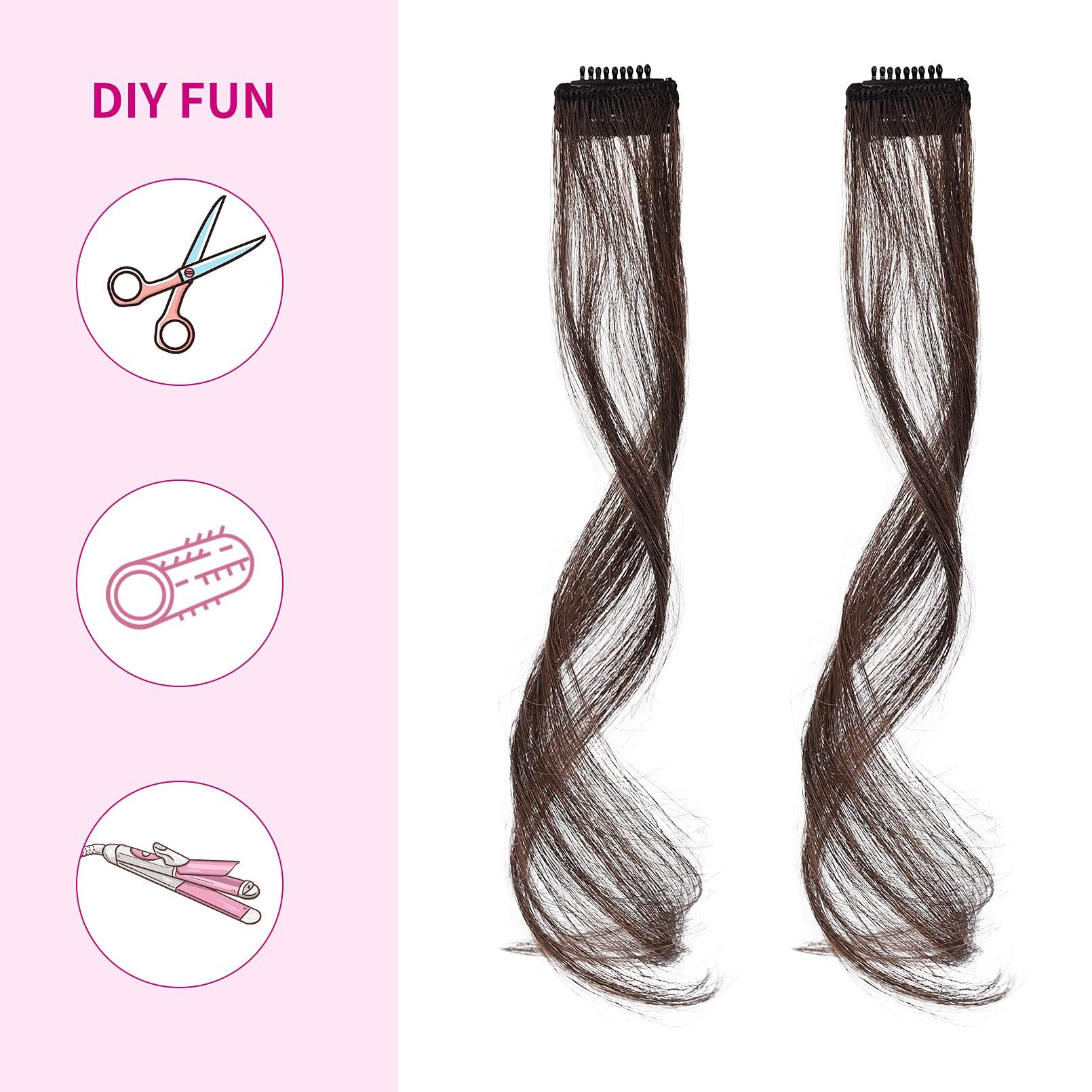 REECHO REECHO Long Side Air Bangs, Wavy Curly Clip in Curtain Bangs Front Side Bangs Face-Framing Highlights for Women Daily Use 2 PCS Set Long Temples-Black Brown