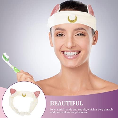 Beaupretty Beaupretty Cat Ear Headband Adorable Facial Headband Facial Cleaning Headband Clean Makeup Hair Ribbons for Girls Face Towel for Washing Face Hotel Flannel Water Ice Moon White Soft