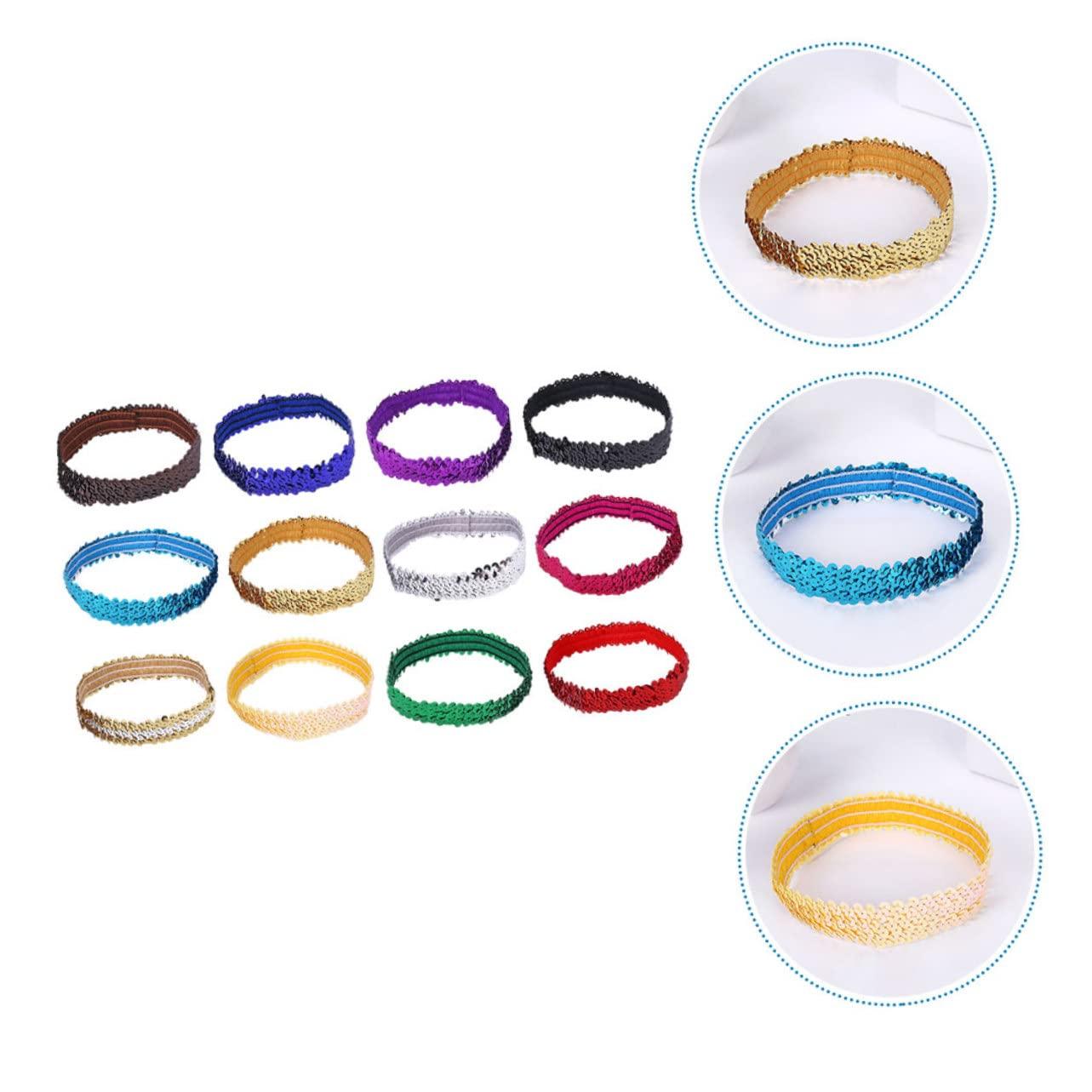 Beatifufu Beatifufu 12pcs Stretch Sequin Headband Yoga Headbands for Women Sparkly Headband Sequin Headbands for Women Headband for Women Glitter Headband Women Headband Fashion Scarf Women\'s Sequins