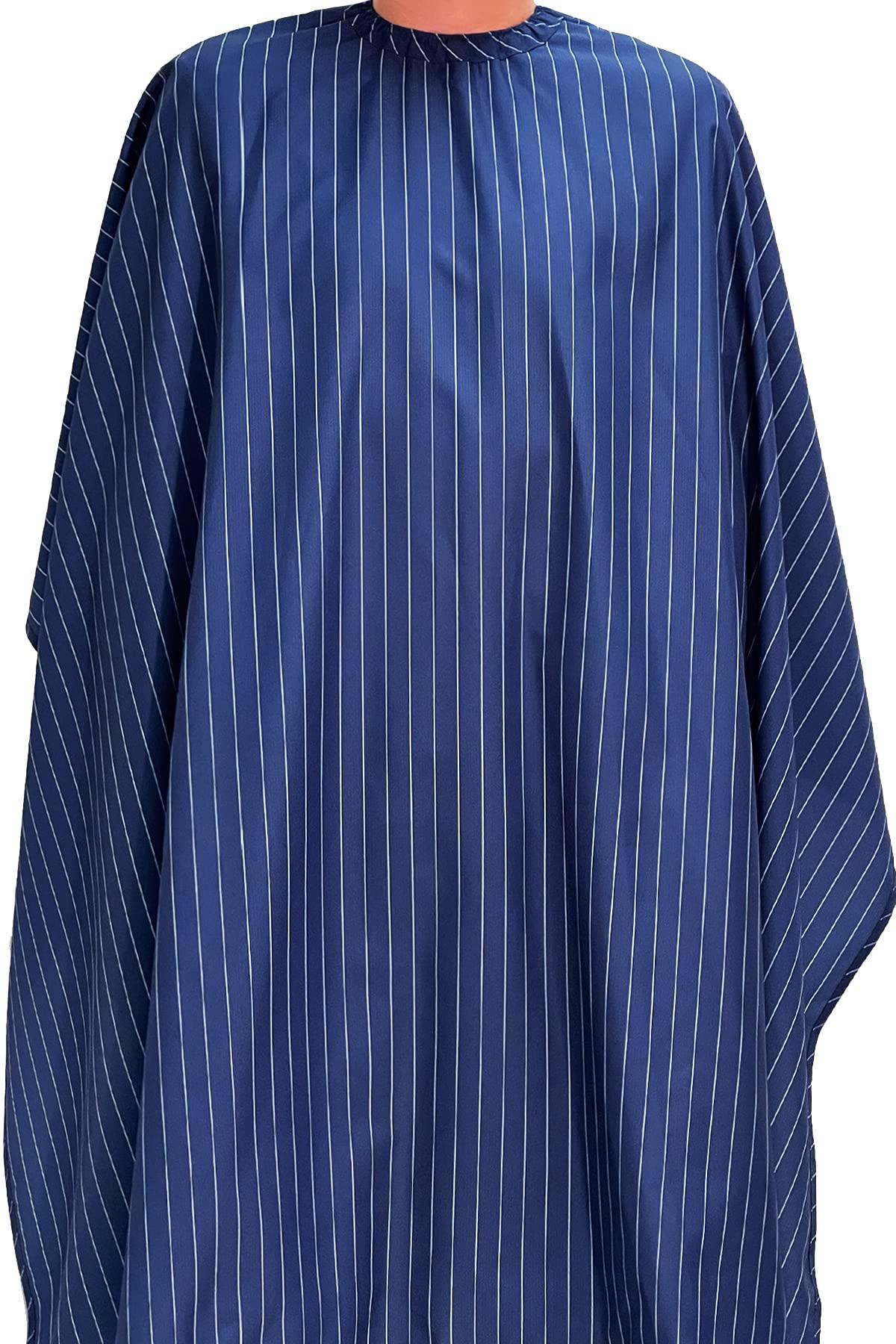 Barber Strong Barber Strong The Barber Cape Haircut Cover for Men, Hair Repelling and Static-Reducing Material, Flexible Elastic Neckband, Water Resistant Fabric, Oversized for Complete Coverage - Blue/White Stripe