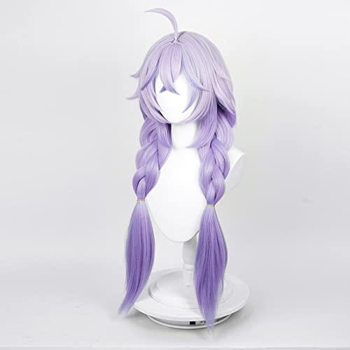 Aicos Aicos Purple Anime Wig with Double Braid, Long Cosplay Wig with Bangs, Heat Resistant Hair Wig for Women