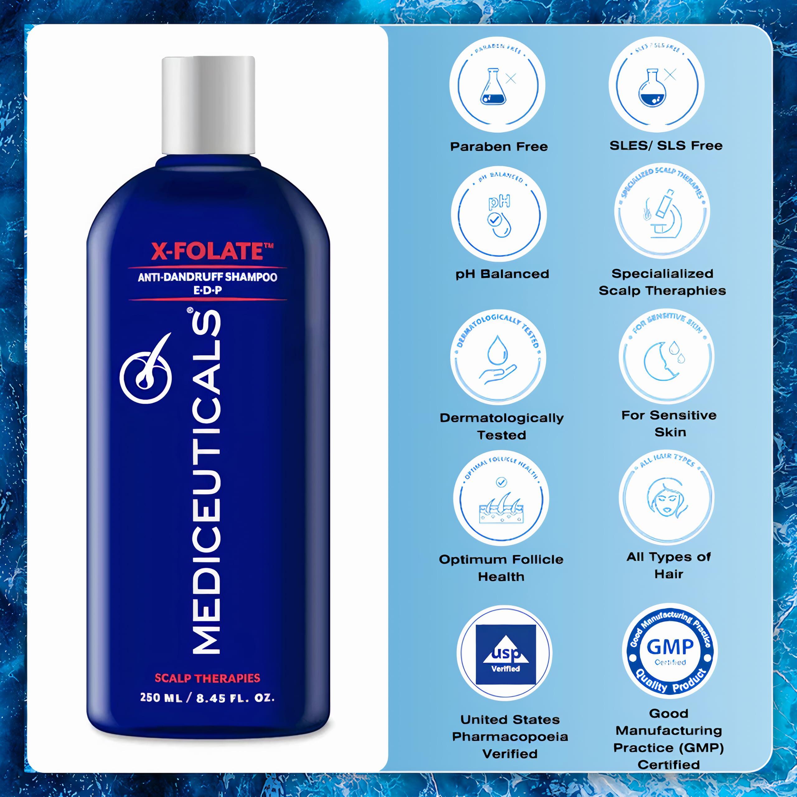 Mediceuticals Mediceuticals X-Folate Shampoo Anti Dandruff Shampoo for Women and Men Persistent Dandruff Control For Scaly, Flaky Scalp and Scalp Buildup - Reduces Itching - 8.45 oz/ 250ml
