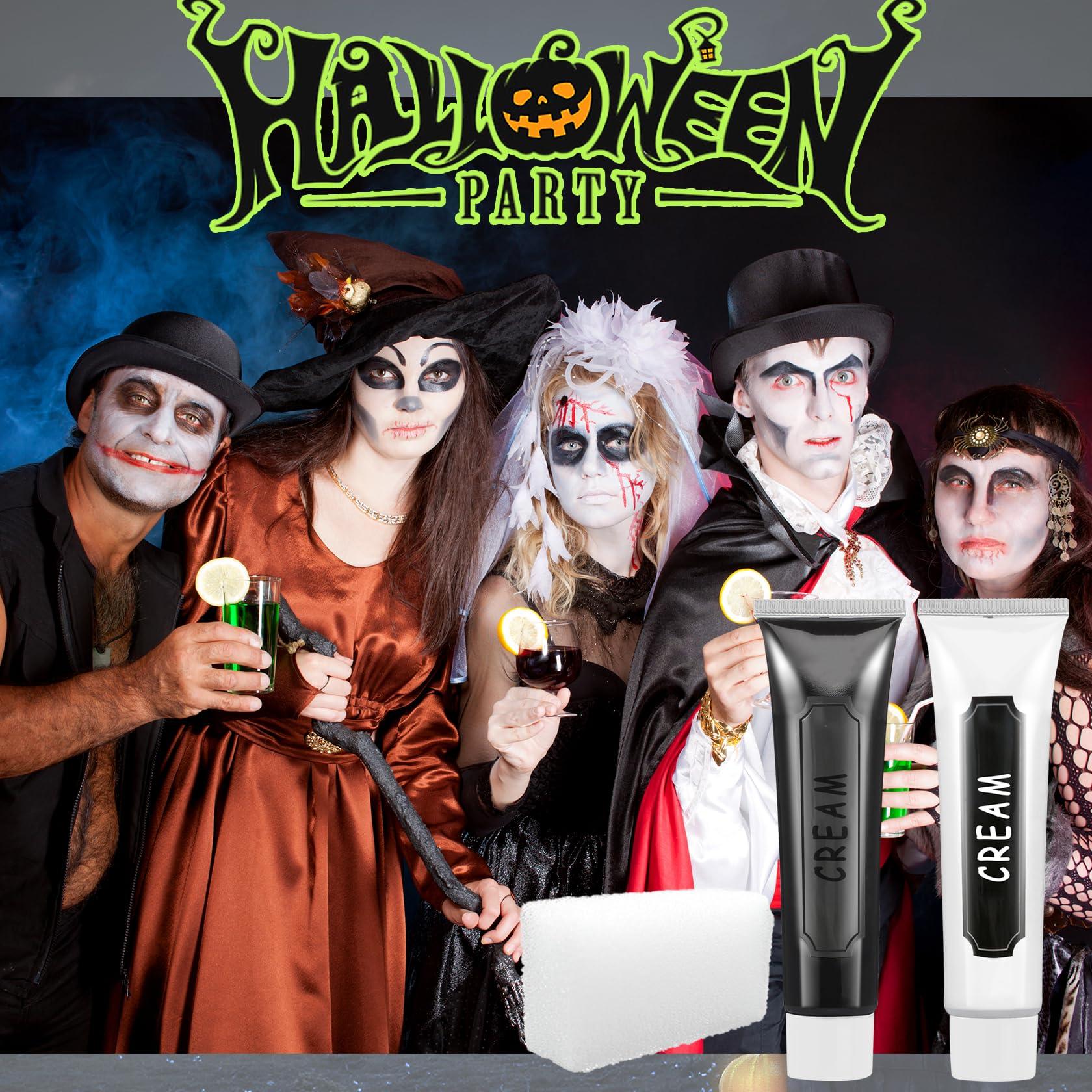 LingHaoLH 2PCS Black and White Halloween Face Body Paint Makeup Kit,Oil Based Cream Face Painting Kit,Waterproof Long Lasting Blendable Face Paint Kit for Cosplay Goth Skull Zombie Joker Vampire Makeup