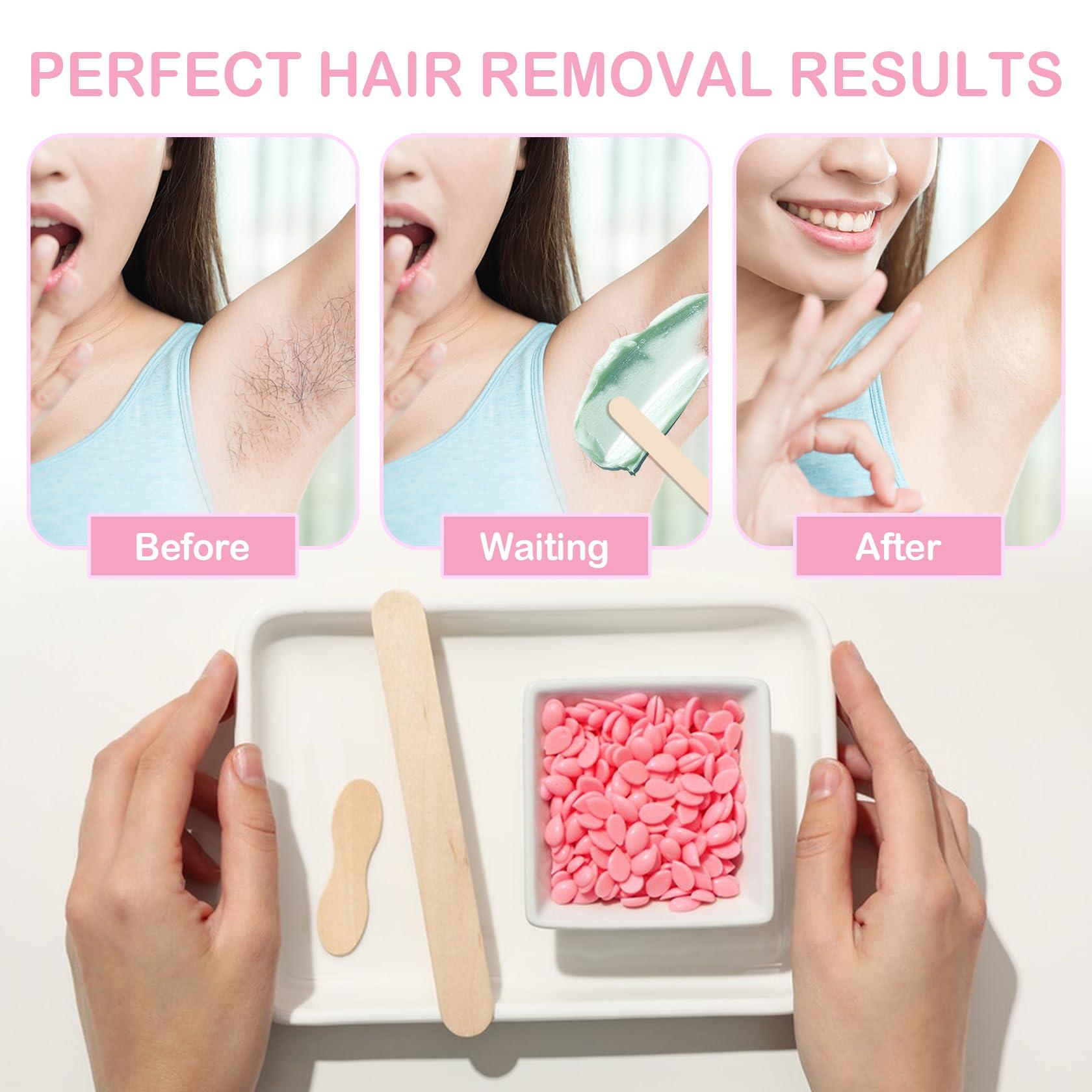 JunKuJK 4 Packs Hard Wax Beads for Hair Removal,Gentle Waxing Beads for Full Body,Face,Underarm,Bikini and Legs,Long Lasting Hair Removal Waxing Kit with 10 Wax Scraper Sticks