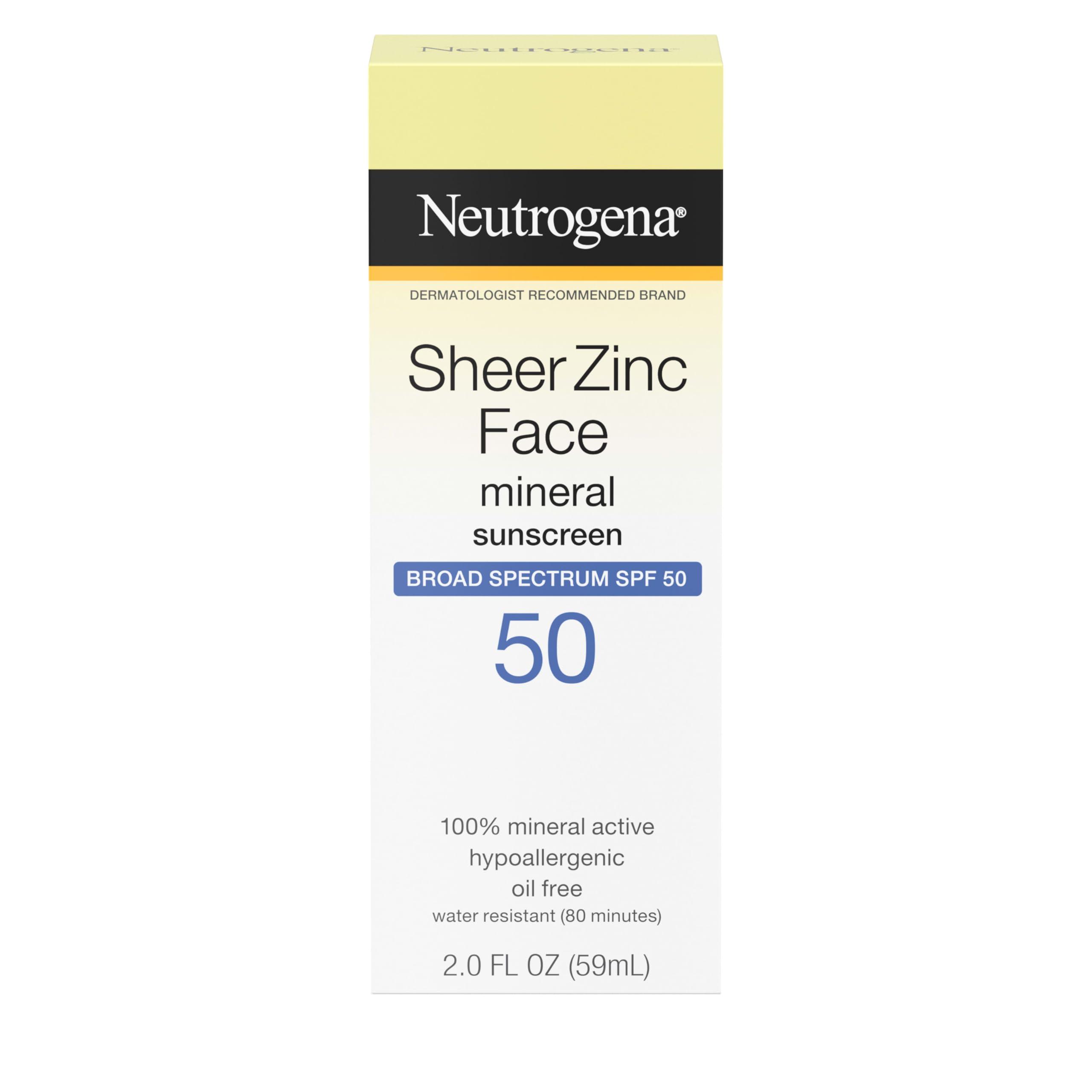 Neutrogena Neutrogena Sheer Zinc Oxide Dry-Touch Mineral Face Sunscreen Lotion with Broad Spectrum SPF 50, Oil-Free, Non-Comedogenic & Non-Greasy, Hypoallergenic, 2 fl. oz