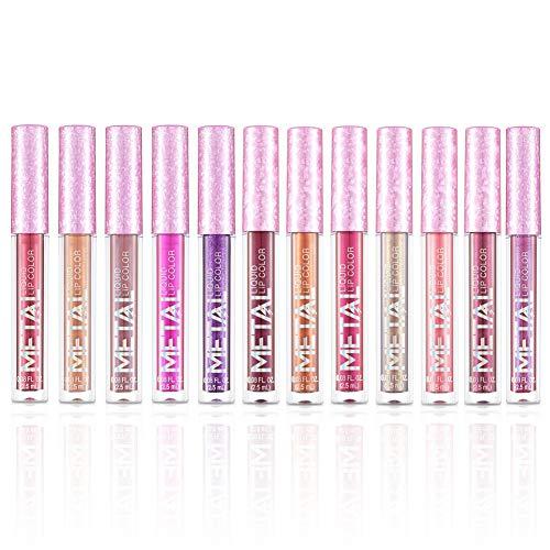 Coosa Beauty Glitter Shimmer Liquid Lipstick Set 12 Colors Shinning and Long Lasting Waterproof Colourful Lip Gloss Set (12 PCS )