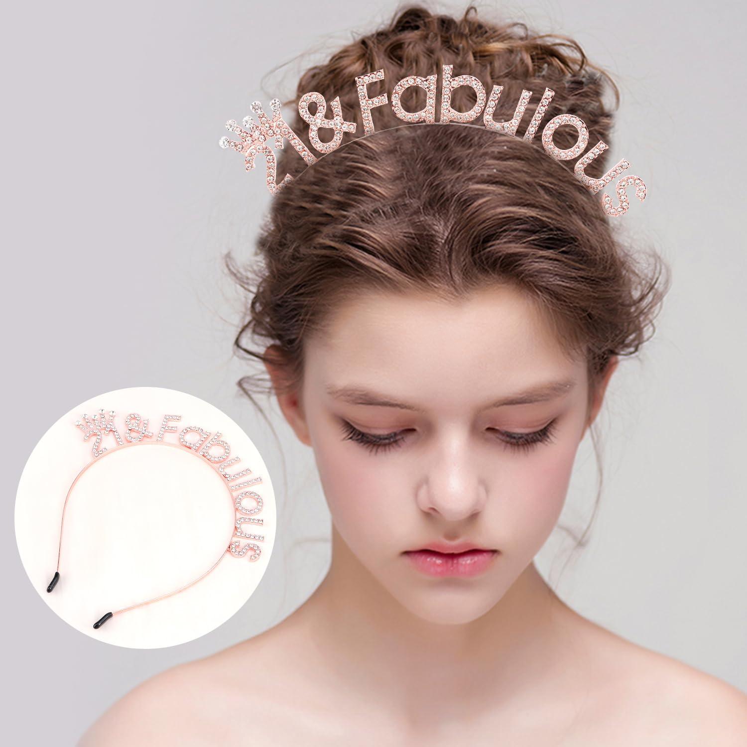 SuPoo SuPoo Rose Gold 21st Birthday Crown 21 & Fabulous Headband 21st Birthday Decorations for Her Rhinestone 21 Birthday Girl Tiara Happy 21 Year Old Birthday Gifts Party Decorations Hair Accessories