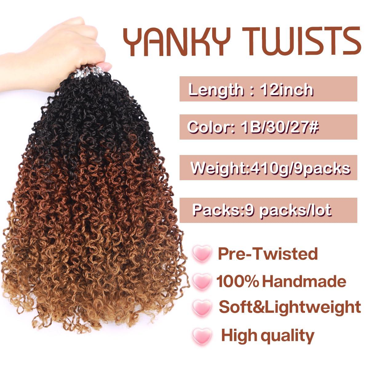 DWhair Yanky Twist Crochet Hair 12 Inch 9 Packs Small Passion Twist Crochet Hair Pre-Looped Senegalese Twist Braids Mini Spring Twist Crochet Ombre Brown to Blonde Synthetic Crochet Hair Extensions 1B/30/27