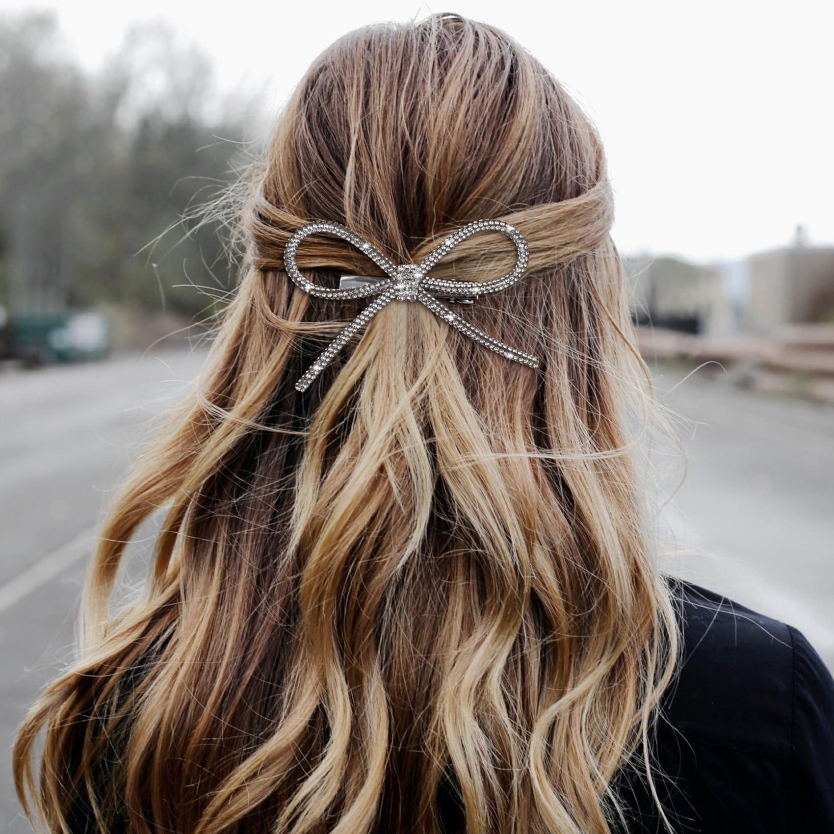 Mxxipp Mxxipp Bow Hair Clips,Rhinestone Crystal Bowknot Clips for Women Girls,Silver Hair Accessories for Party Halloween Vanlentine Mothers\' Day1PCS