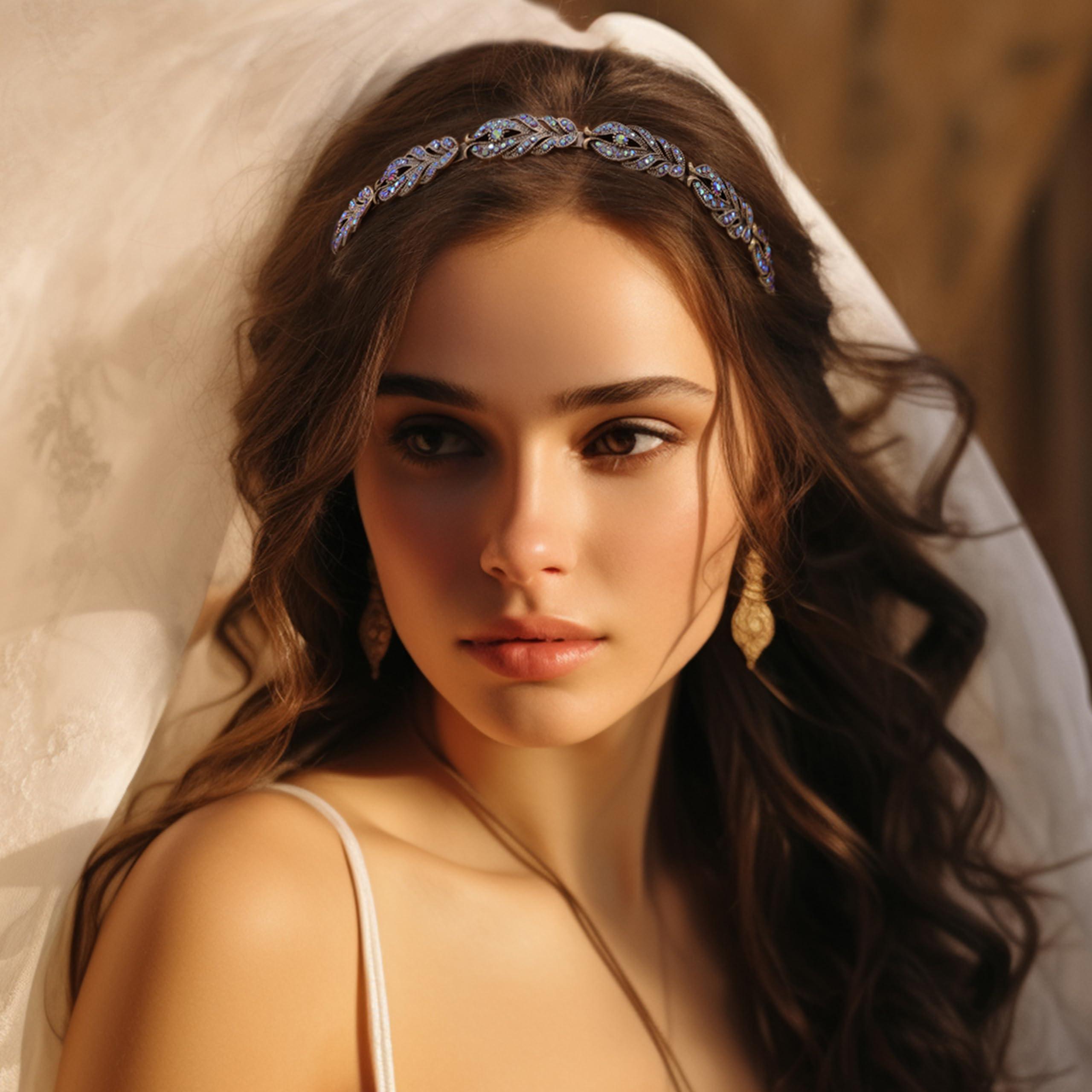 Oriamour Oriamour Flower Design Rhinestone Crystal Wedding Headband Bridal Headpieces Simple Design Bridal Headband (Bronze Purple AB)