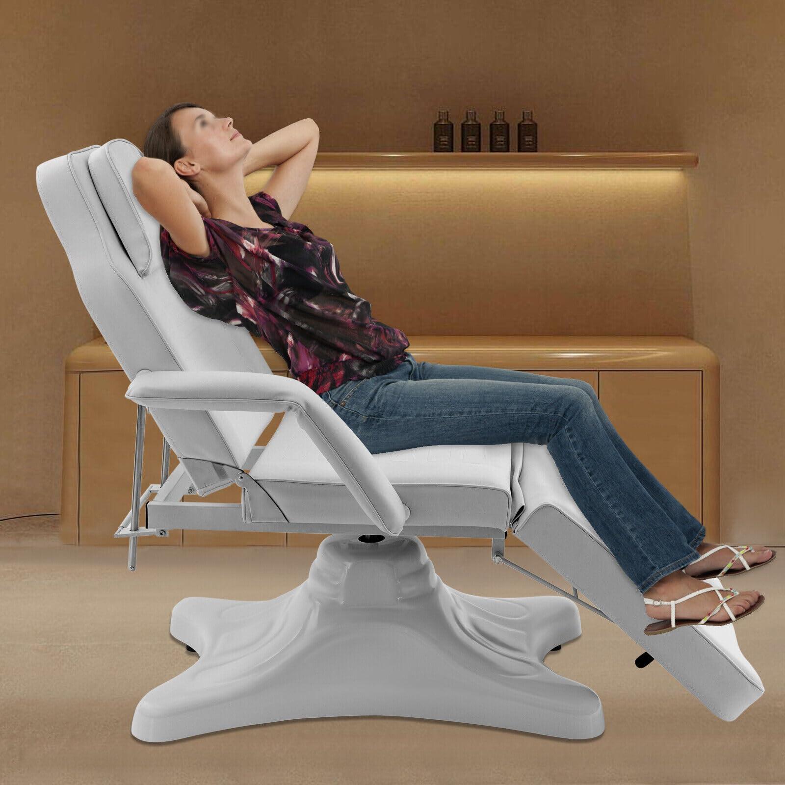 mignonnememe mignonnememe Hydraulic Facial Bed 71.6 in 3-Section Adjustable Massage Bed Tattoo Chair Beauty Barber Spa Beauty Equipment, White