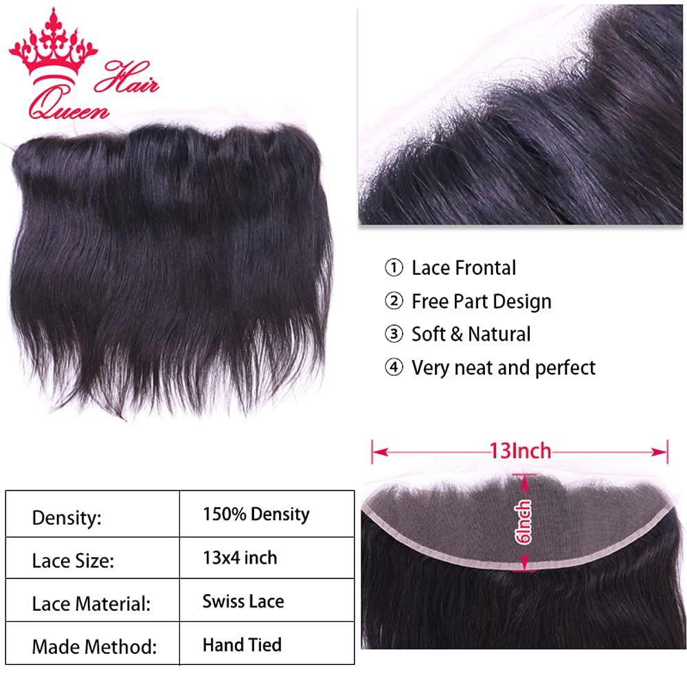 Queen Hair Queen Hair Products Double Drawn Virgin Human Hair Bundles With Frontal Brazilian Bone Straight Hair Extensions 13x4 Lace Frontal With Bundles (12 14 16 frontal 10)