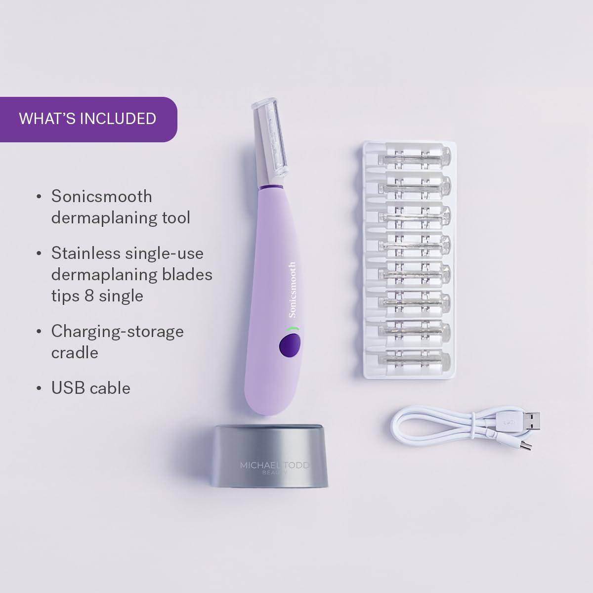 MICHAEL TODD BEAUTY Michael Todd Beauty - Sonicsmooth  SONIC Technology Dermaplaning Tool - 2 in 1 Womens Facial Exfoliation & Peach Fuzz Hair Removal System with 8 Weeks of Safety Edges