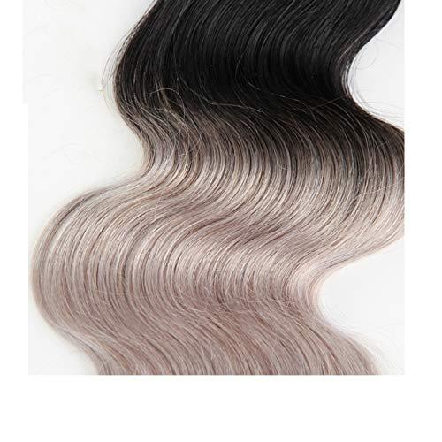 Leying Brazilian Virgin Hair Long Curly Hair Ombre Pink with Black Roots Body Wave Hair for Women (16 inch)