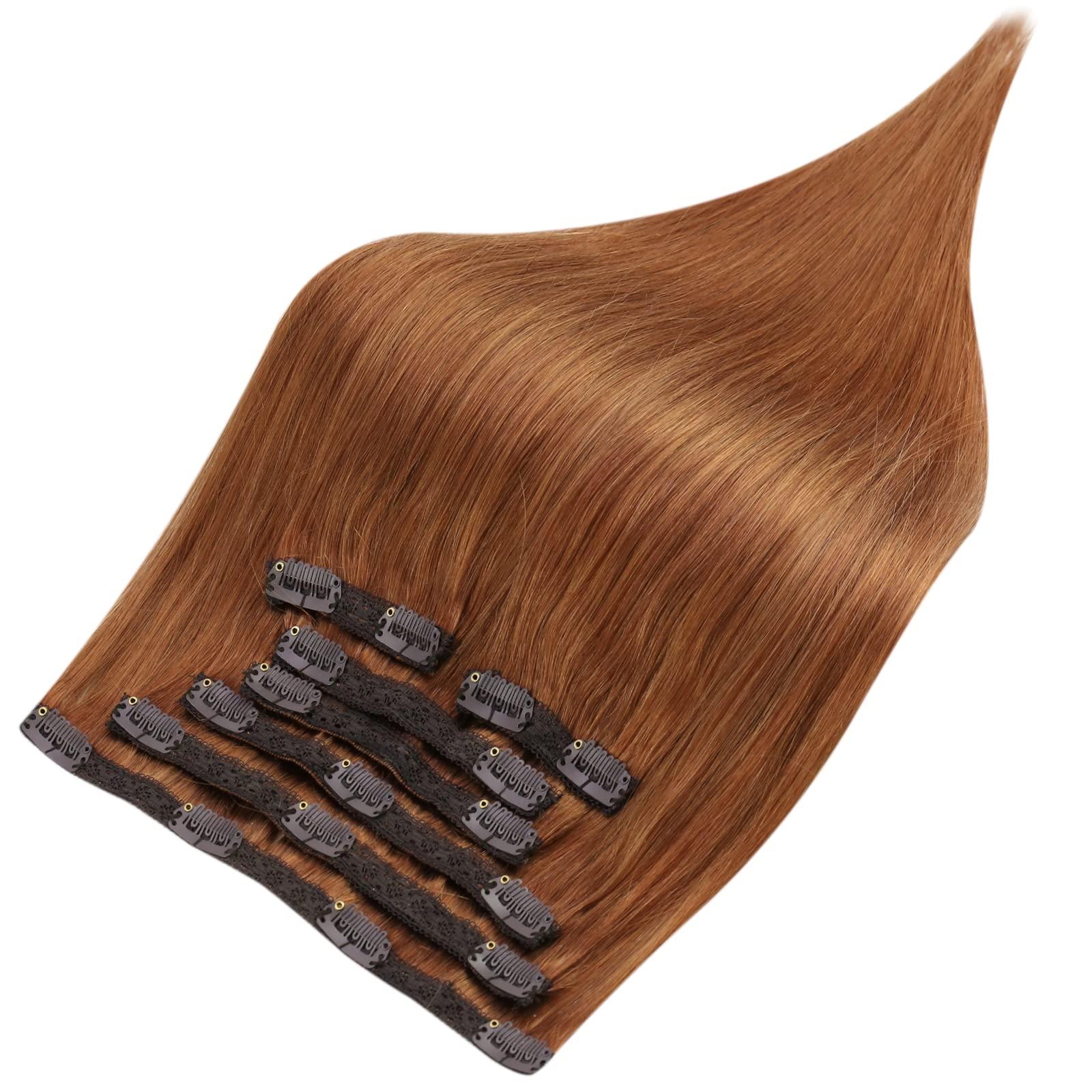 Full Shine Fulll Shine Copper Hair Extensions Clip in Hair Extensions Real Human Hair Remy Hair Copper Red Hair Extensions for Women Natural Hair Extensions 7 pcs 20inch 120G