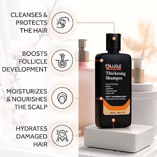 FOLLICLE BOOSTER Biotin Hair Growth Shampoo for Men and Women - Thickening Treatment for Thinning Hair - Natural and Vegan DHT Blocker for Hair Loss - Caffeine, Saw Palmetto, Niacin, Argan Oil