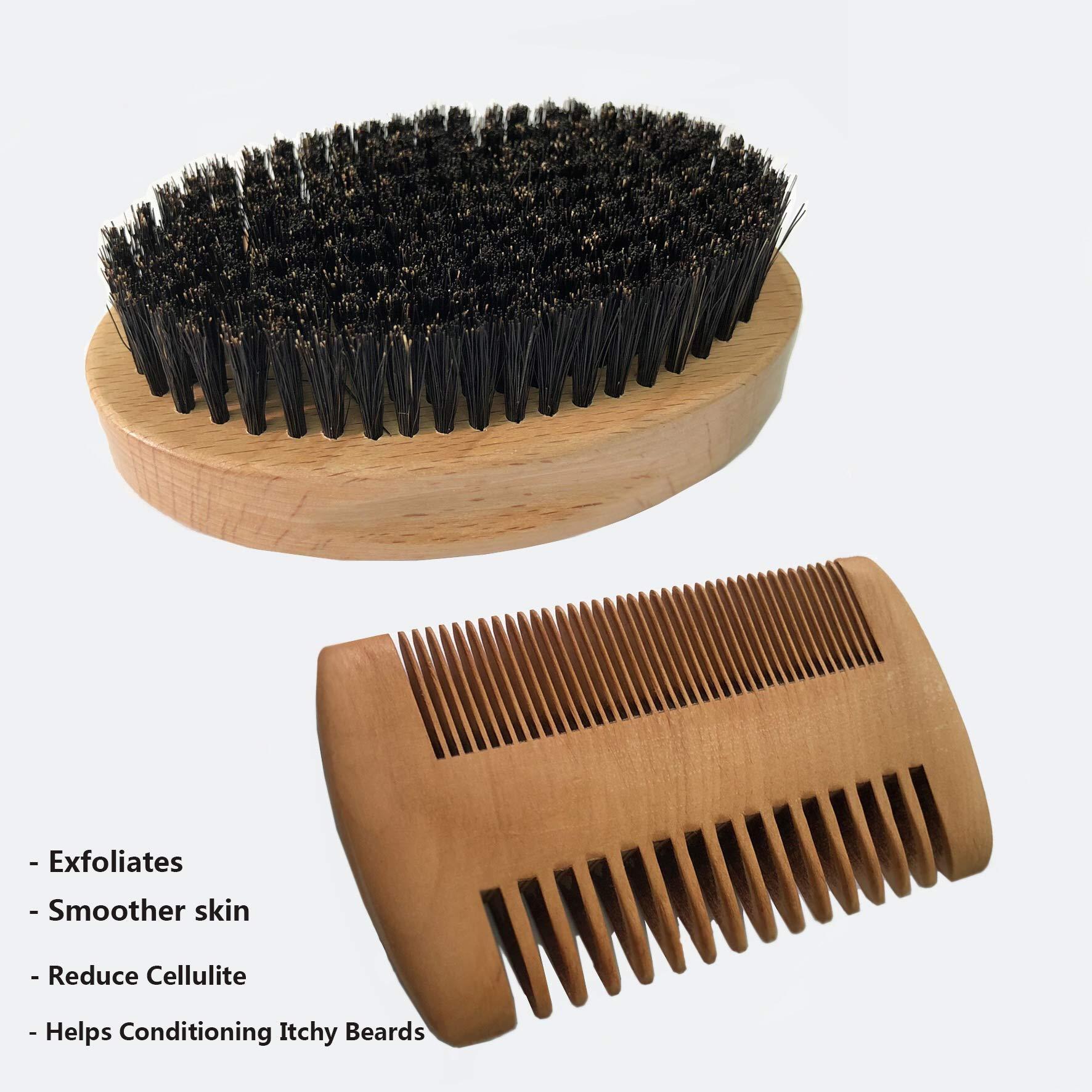 askilt Beard Comb & Beard Brush Set Natural Boar Bristle Brush and Dual Action Pear Wood Comb to Spread Balm or Oil for Growth - Softness Exfoliates Skin Helps Softening and Conditioning