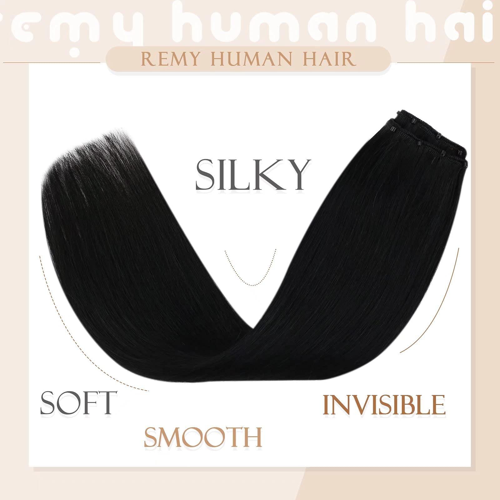 Sunny Hair Sunny Hair Beaded Weft Hair Extensions Human Hair 50G Micro Bead Hair Extensions Real Human Hair Vigorous Straight Weft Hair Extensions with Micro Beads Jet Black 16 inch