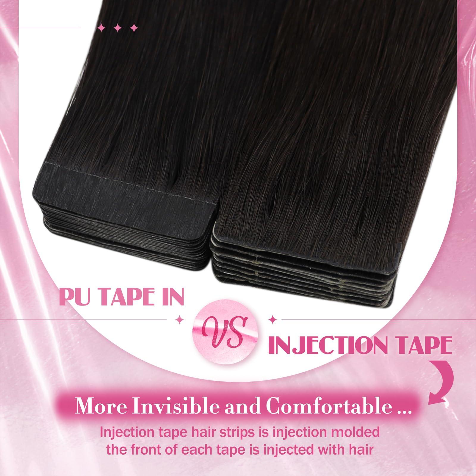 Sunny Hair Sunny Hair Injected Tape in Hair Extensions 5Pcs Virgin Human Hair Tape in Extensions Injection Tape in Hair Extensions Invisible Tape in Hair Extensions Human Hair Darkest Brown 16inch