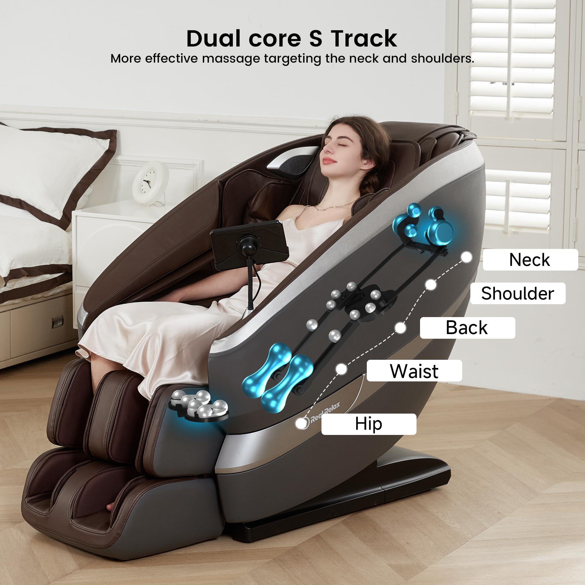 Real Relax Real Relax Massage Chair Full Body of Dual-core S Track, 12 Auto Modes, Back and Calves Heating, Zero Gravity Massage Recliner Chair, FS01 Brown