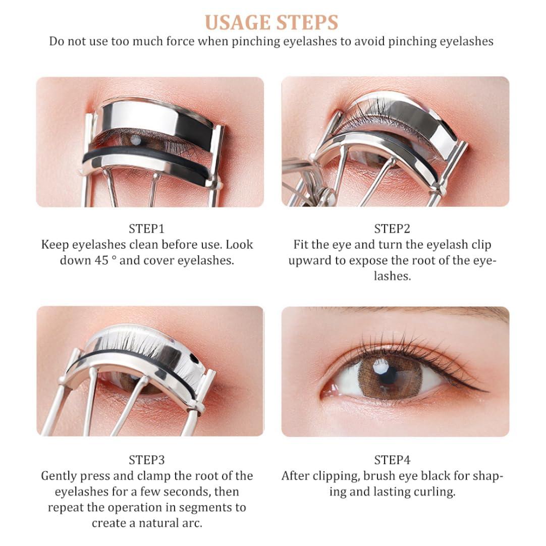 XUEYEGONGJI Eyelash Curler with Comb Metal Lash Curler with 2 Refill Pad Precision Lash Curling Tool for Women Girl Eye Makeup Tool Lash Curler with Comb