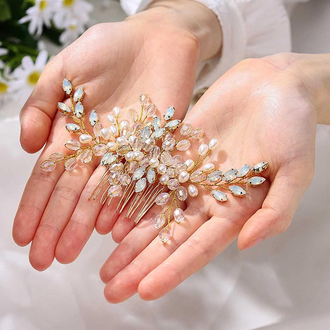 EVILD Evild Rhinestone Wedding Bride Hair Comb Gold Cryatal Hair Pieces Pearl Bridal Hair Accessories for Women