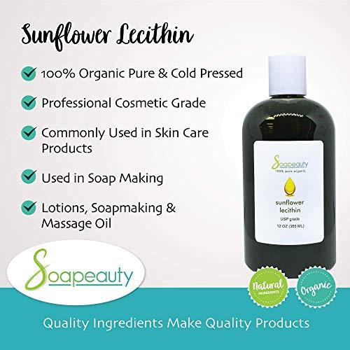 Soapeauty SUNFLOWER LECITHIN Liquid Oil | Cold Pressed Unrefined | USP Grade Unbleached 100% Pure Natural Sunflower Lecithin Oil | Skin Moisturizer, Soap Making, Lotion | Sizes 4OZ to 1 GALLON | (8 OZ)