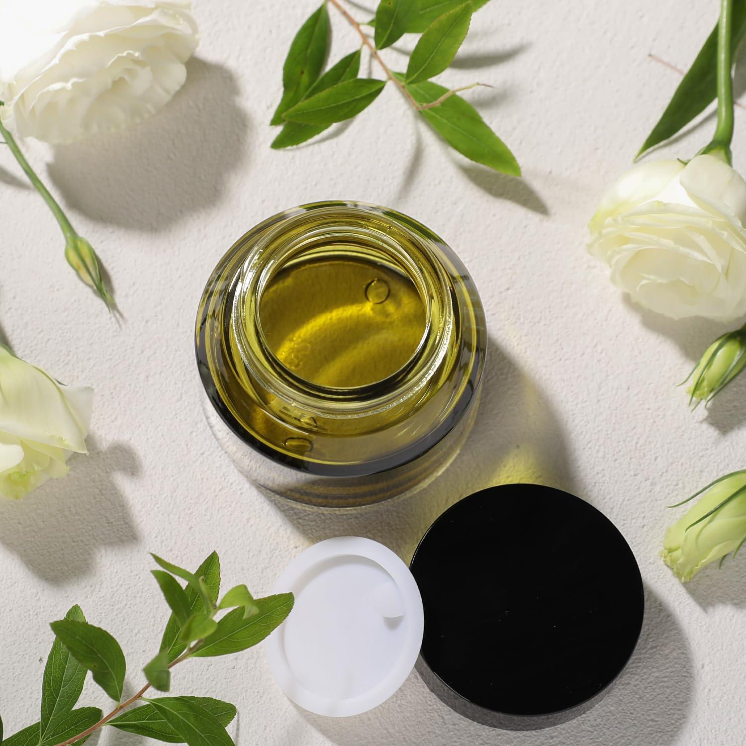 Yerpkefey 1 oz Glass Cosmetic Jars with Lids,3 Pack Small Glass Jars with Lids,30 ml Empty Glass Makeup Containers for Sample, Cream, Lotion (1 oz, Green)