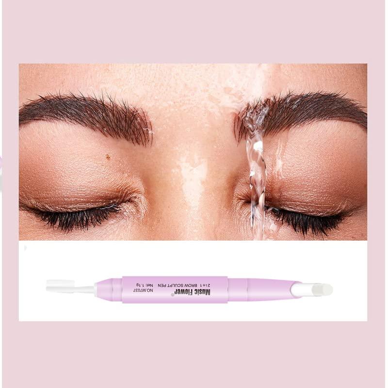 Music Flower Music Flower Eyebrow Pencil - Dark Brown Dual Ended Brow Pen & Eyebrow Wax Pen, Waterproof Smudge Proof Long Lasting Eyebrow Pen, Eyebrow Waxing Shaping Clear Eye Makeup Kit
