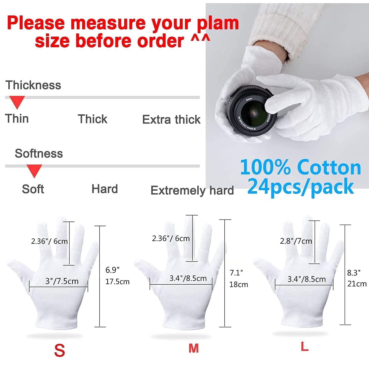HJDHS Cotton Gloves Kids 24pcs Soft White Gloves Moisturizing Eczema Gloves for Dry Hands SPA Inspection (Small)