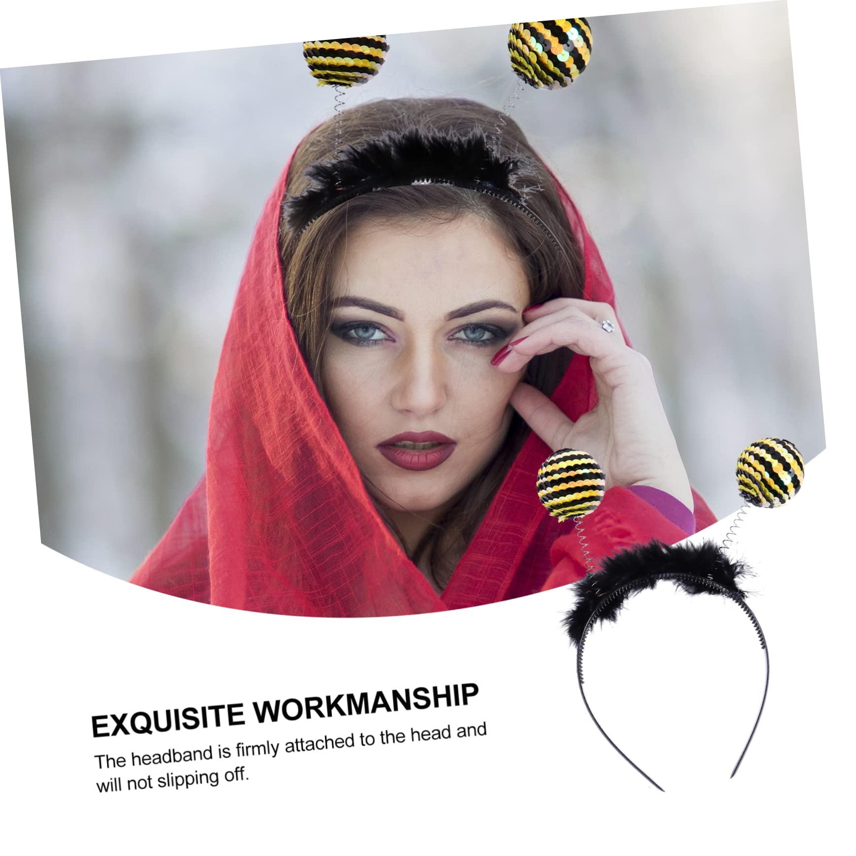 KALLORY 3pcs Bee Sequin Headband Headbands for Women Black Scrunchies Black Childrens Antenna Headbands Tentacle Hair Hoop Bee Costume Adult Antenna Hairbands Bee Sequins Headwear