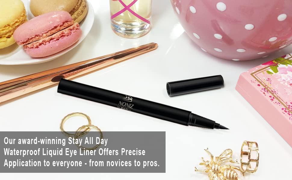 NONIZ NONIZ Black Liquid Eyeliner - Water Proof Ultra Matte Long Lasting Slim Jet - Black Eye Liner - 100% Intense Black - Smooth Easy Application Pen Liner