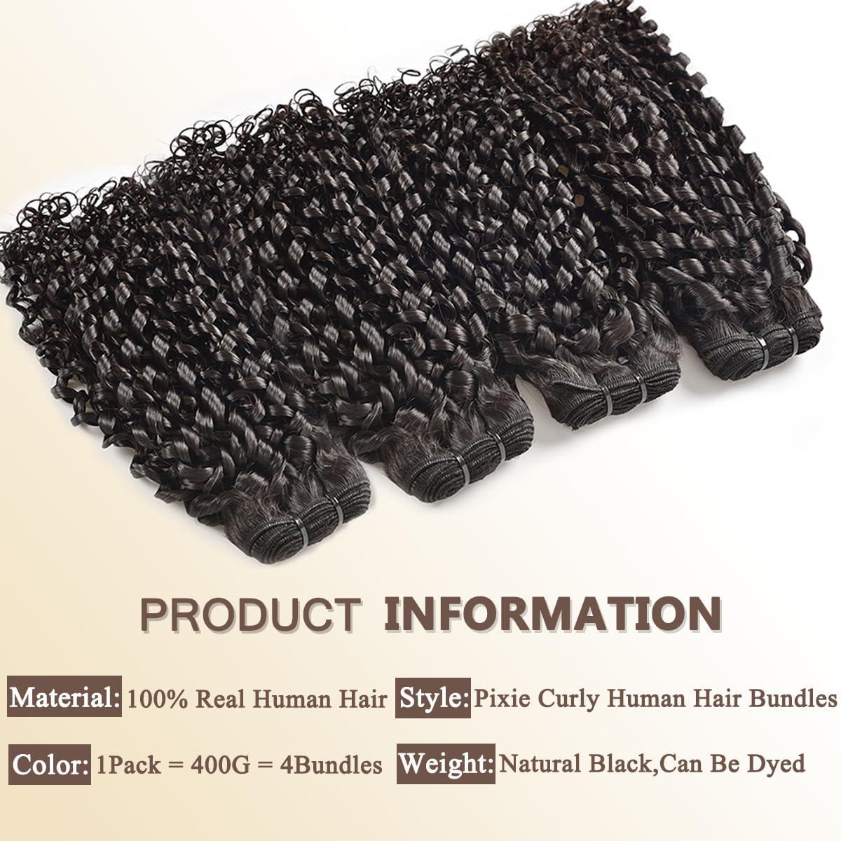 beauty youth Pixie Cut Curly Human Hair Bundles - Curly 100% Human Hair Weave 4 Bundle(10 10 10 10 inches) Pixie Cut Curly Brazilian Pixie Curly Cut Virgin Human Hair Extensions 50g/bundle Natural Color