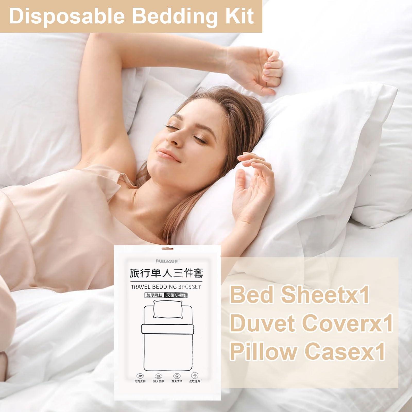 Lilingsty Disposable Travel Set, Hotel Travel Kit With Sheets, Duvet Cover, Pillowcase, Bath Towels, Washcloths, Toilet Seat, Toothbrush, Toothpaste, Comb, Soap, Shampoo And Shower Gel (2-PACK)