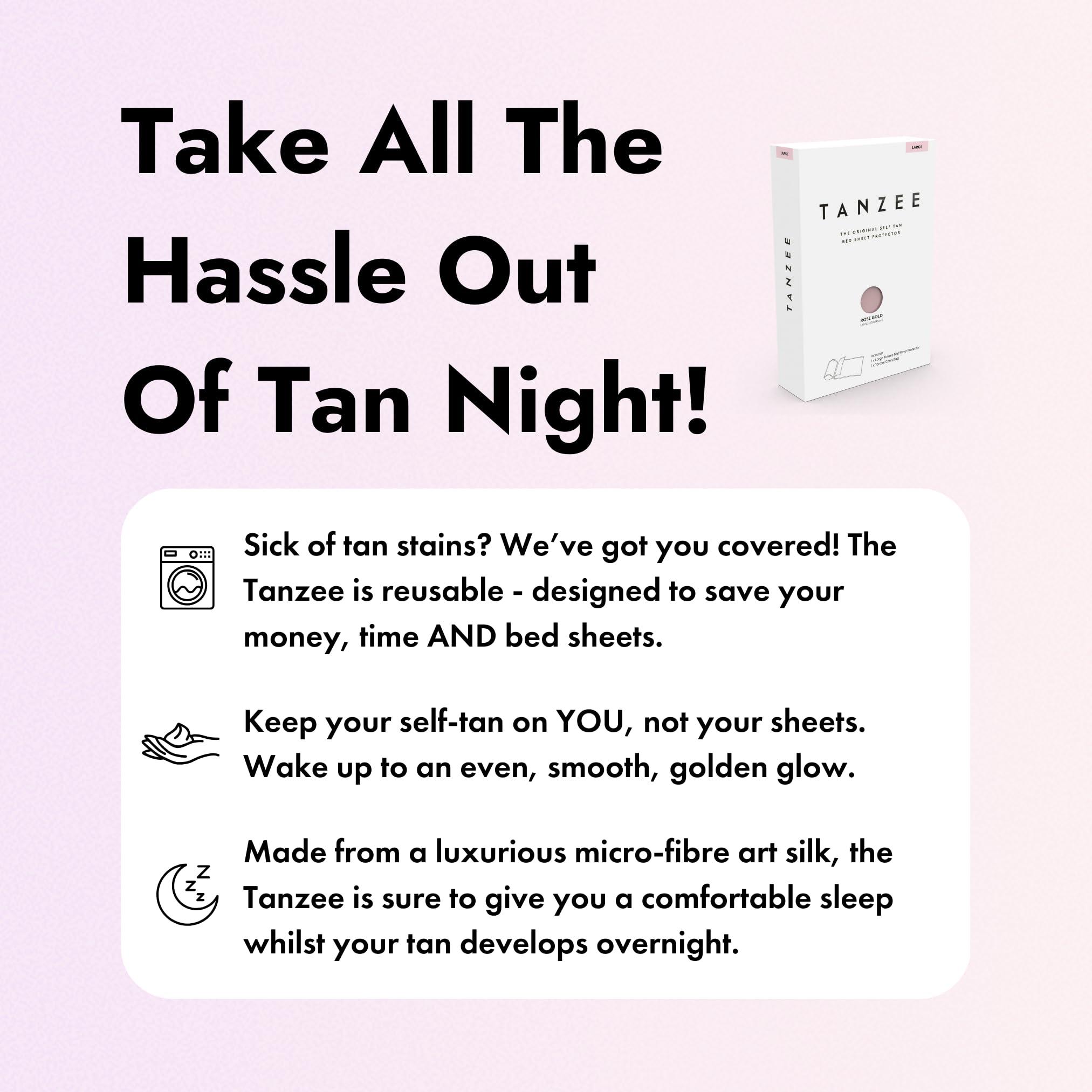Tanzee TANZEE Self Tan Bed-Sheet Protector - Keep Sheets Clean from Self Tanner Stains - 100% Microfibre Art Silk - Wont Transfer or Absorb Tanning Lotion - Large, Breathable, with Pillow Insert - Rose Gold
