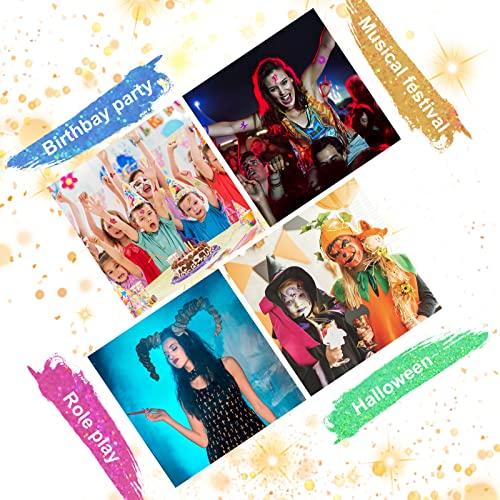 AOMIG AOMIG Glitter Tattoo Kit, Kids Temporary Tattoo Set - 24 Colours Glitter, 8 Fluorescent Powder, 172 Stencils, Unique Body Nail Glitter Safe Body Make-up for Kids and Adults Birthday Party
