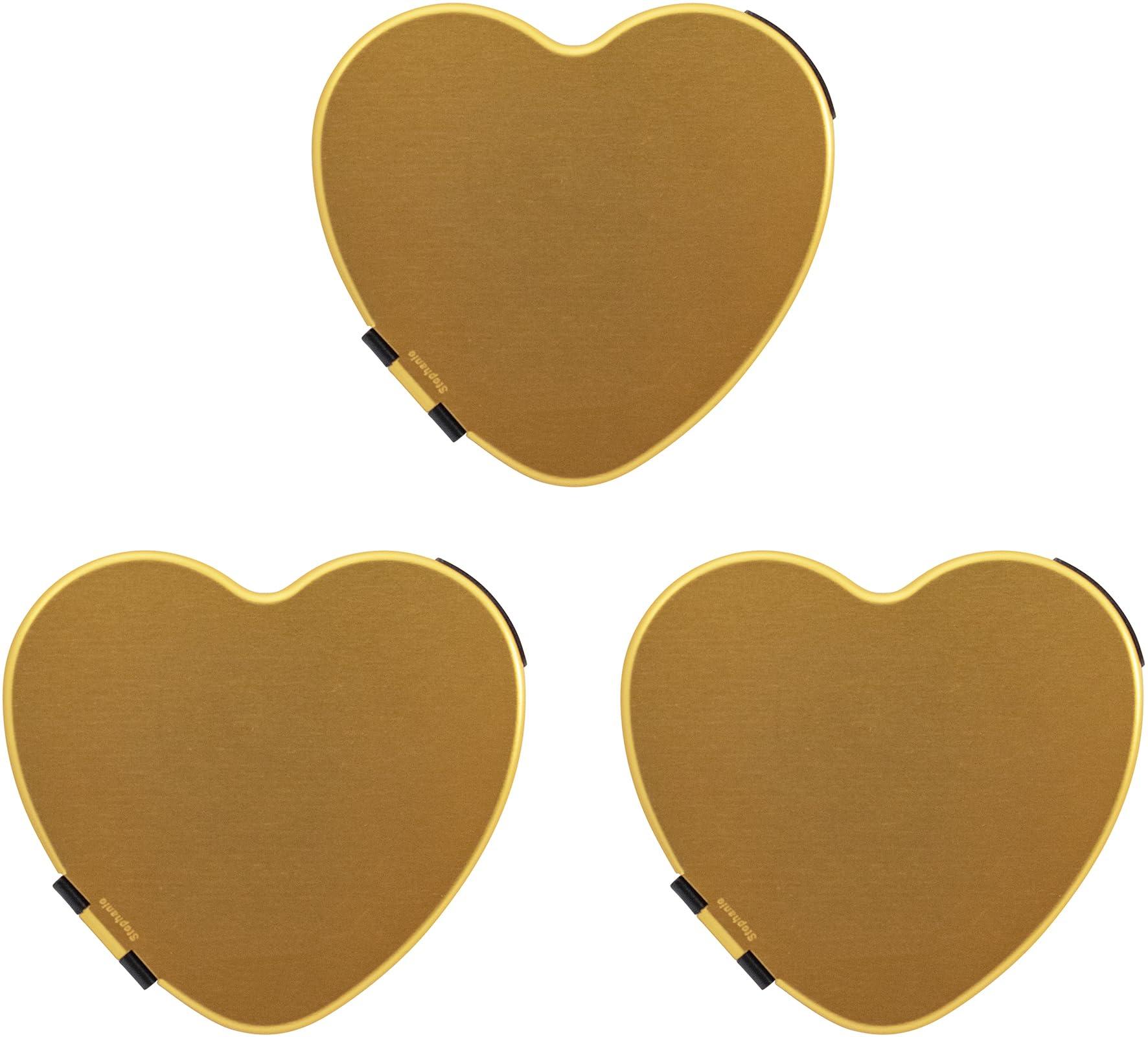 Stephanie Imports Stephanie Imports Set of 3 Heart Shaped Dual Color Compact Mirrors with Brushed Metal Finish (Black & Gold)