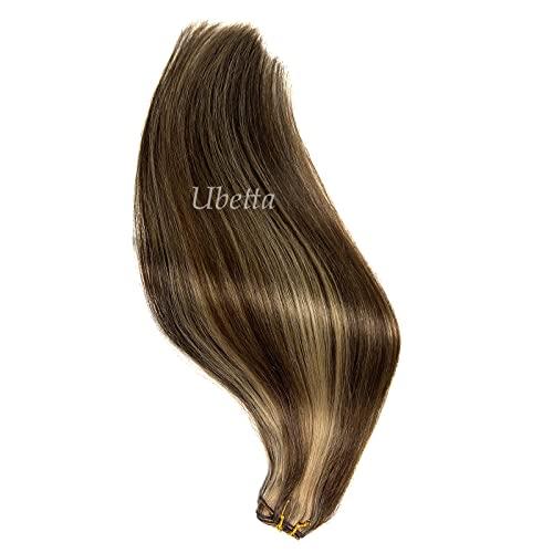 Ubetta Sew in Hair Extensions Real Human Hair,Balayage Weft Hair Extensions Human Hair Dark Brown Highlighted Ash Brown Hair Extensions Human Hair Bundles Hand Tied Weft Hair Extensions Human Hair 22" 120G