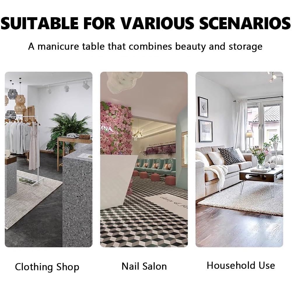 BOYITES BOYITES Freestanding Tempered Glass Manicure Table, Modern Art Nail Tech Workstation, Professional Manicure Shop Equipment, Nail Table with Storage Legs, Assembled Manicure Booth,140cm