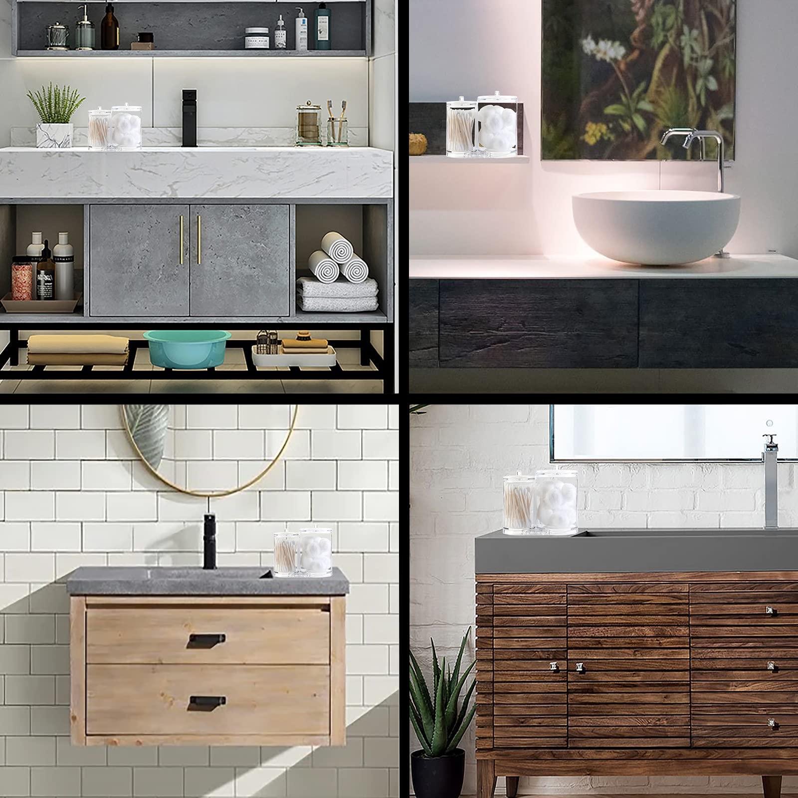 Huji Huji Acrylic Cosmetic Organizer For Q-Tip and Cotton Ball Holder With Lids - 9.36oz and 17.61oz Jars (1 PK)